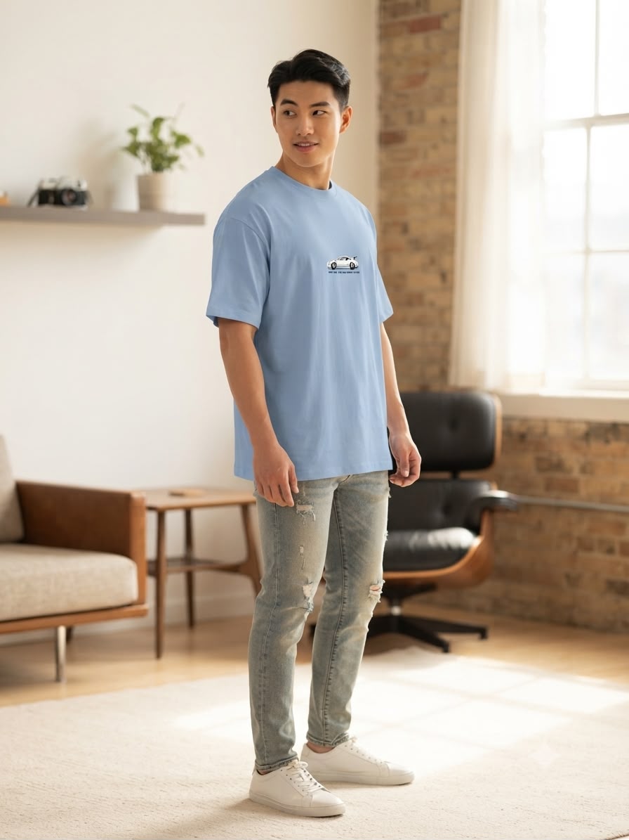 Porsche 911 Graphic Oversized T-Shirt – Sky Blue