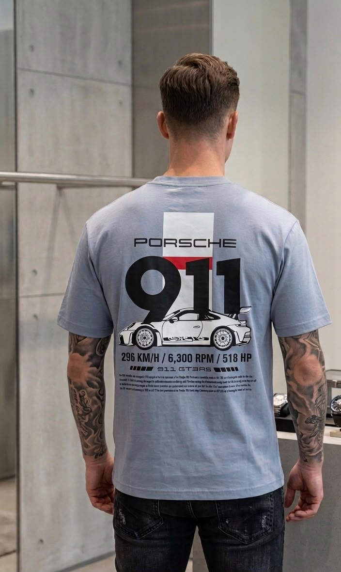Porsche 911 Graphic Oversized T-Shirt – Sky Blue