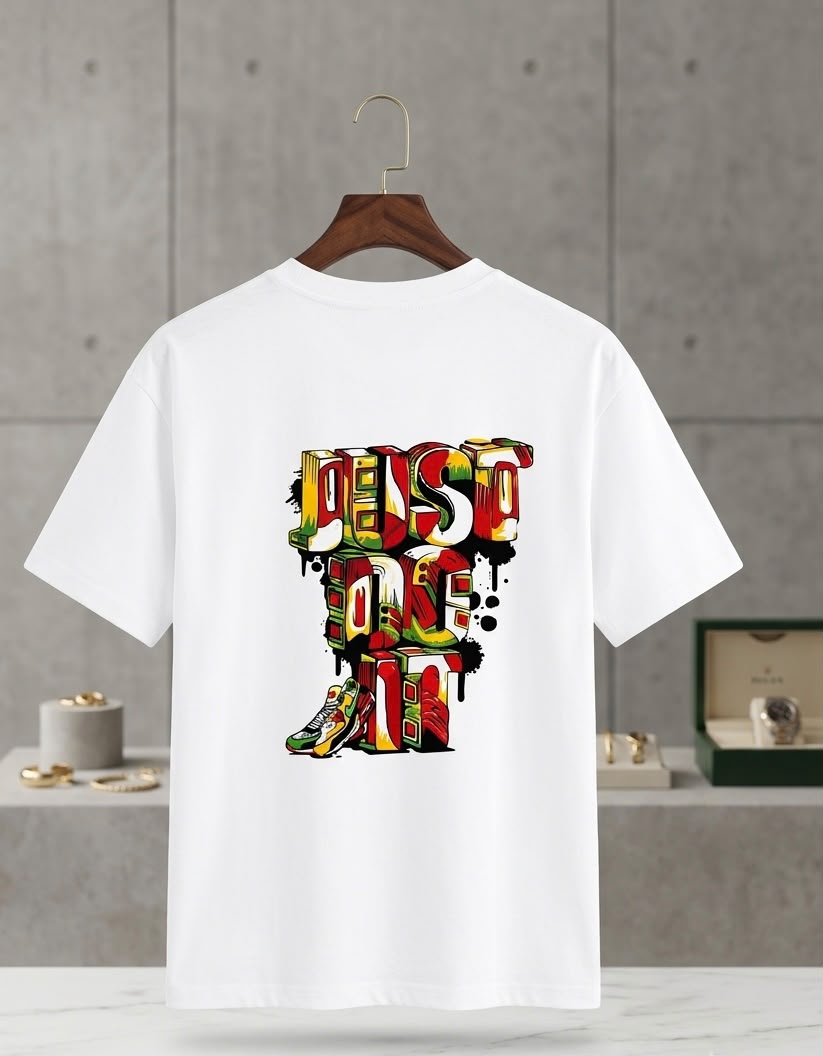 Urban Clicks White Oversized Drop Shoulder Graphic T-Shirt | Premium Cotton