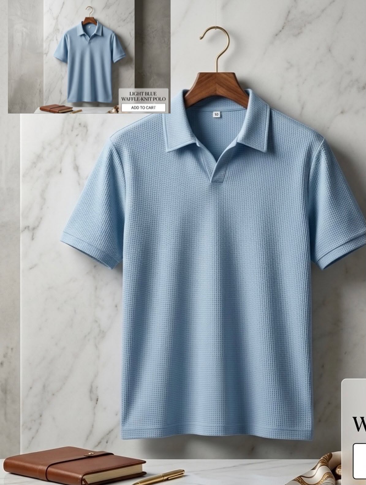 Premium Textured Knit Polo T-Shirt for Men – Light Blue Smart Casual Polo
