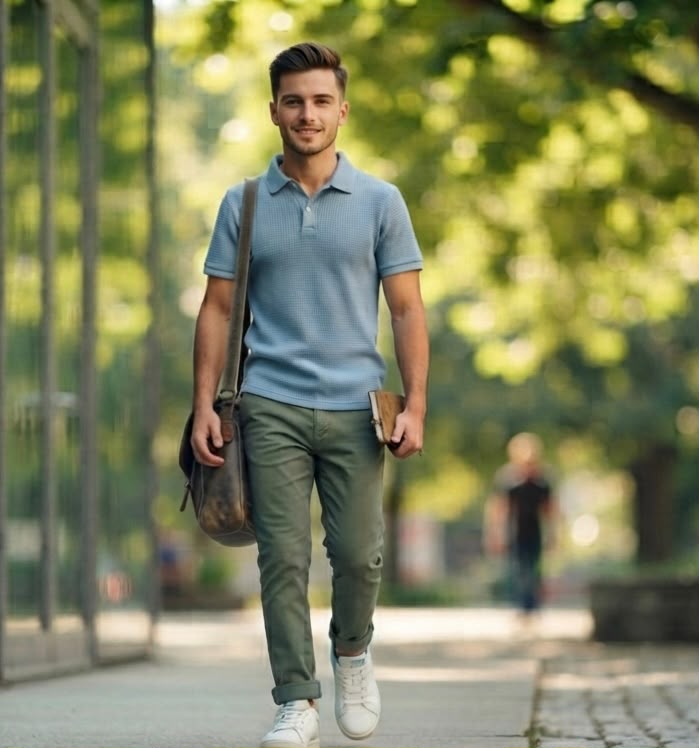 Premium Textured Knit Polo T-Shirt for Men – Light Blue Smart Casual Polo