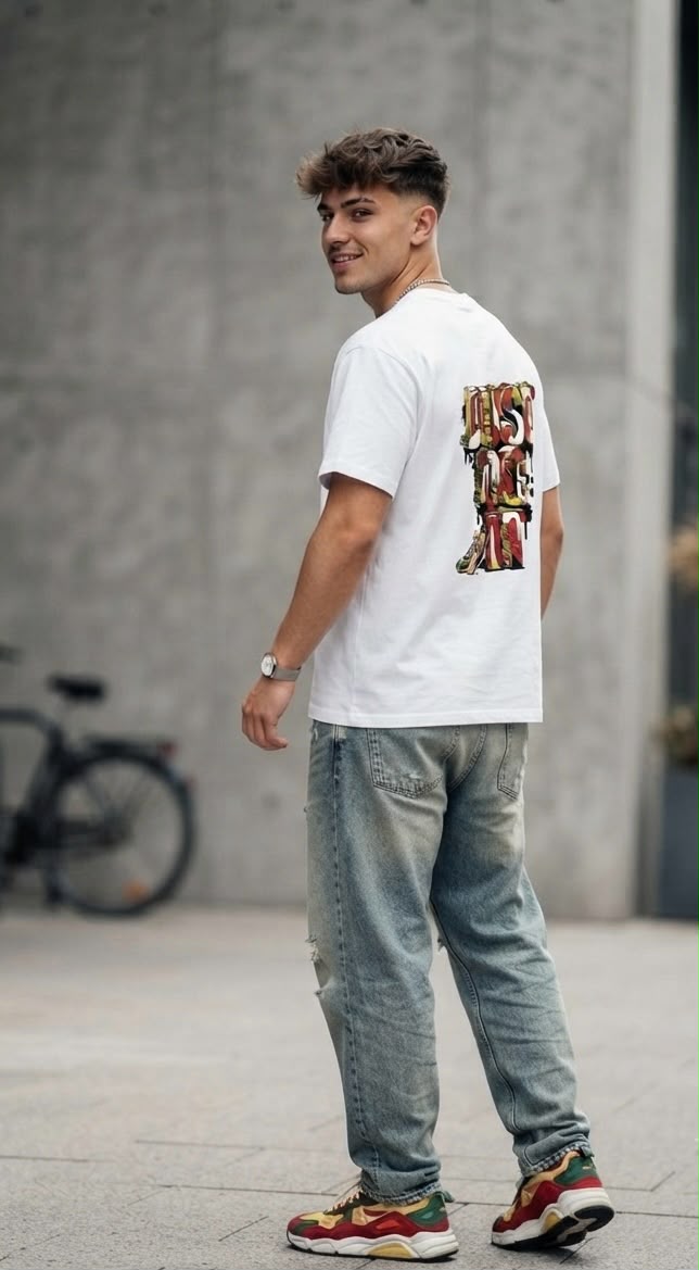 Urban Clicks White Oversized Drop Shoulder Graphic T-Shirt | Premium Cotton