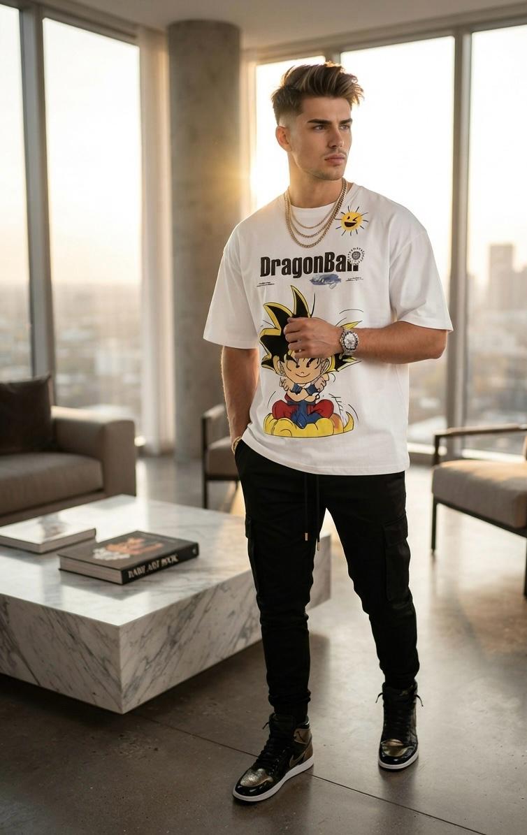 Oversized Anime-Inspired Graphic T-Shirt – White Casual Streetwear